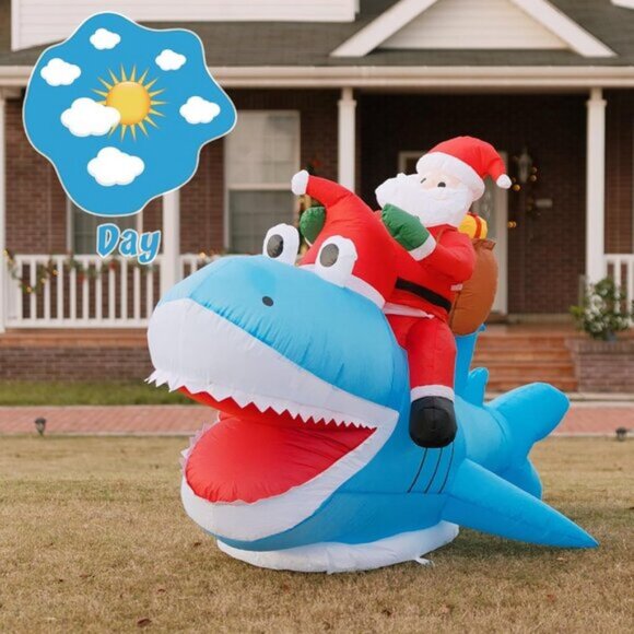🆕8.8 FTChristmas Inflatable Santa Riding Shark Outdoor Blow Up Yard Decoration - Picture 5 of 8